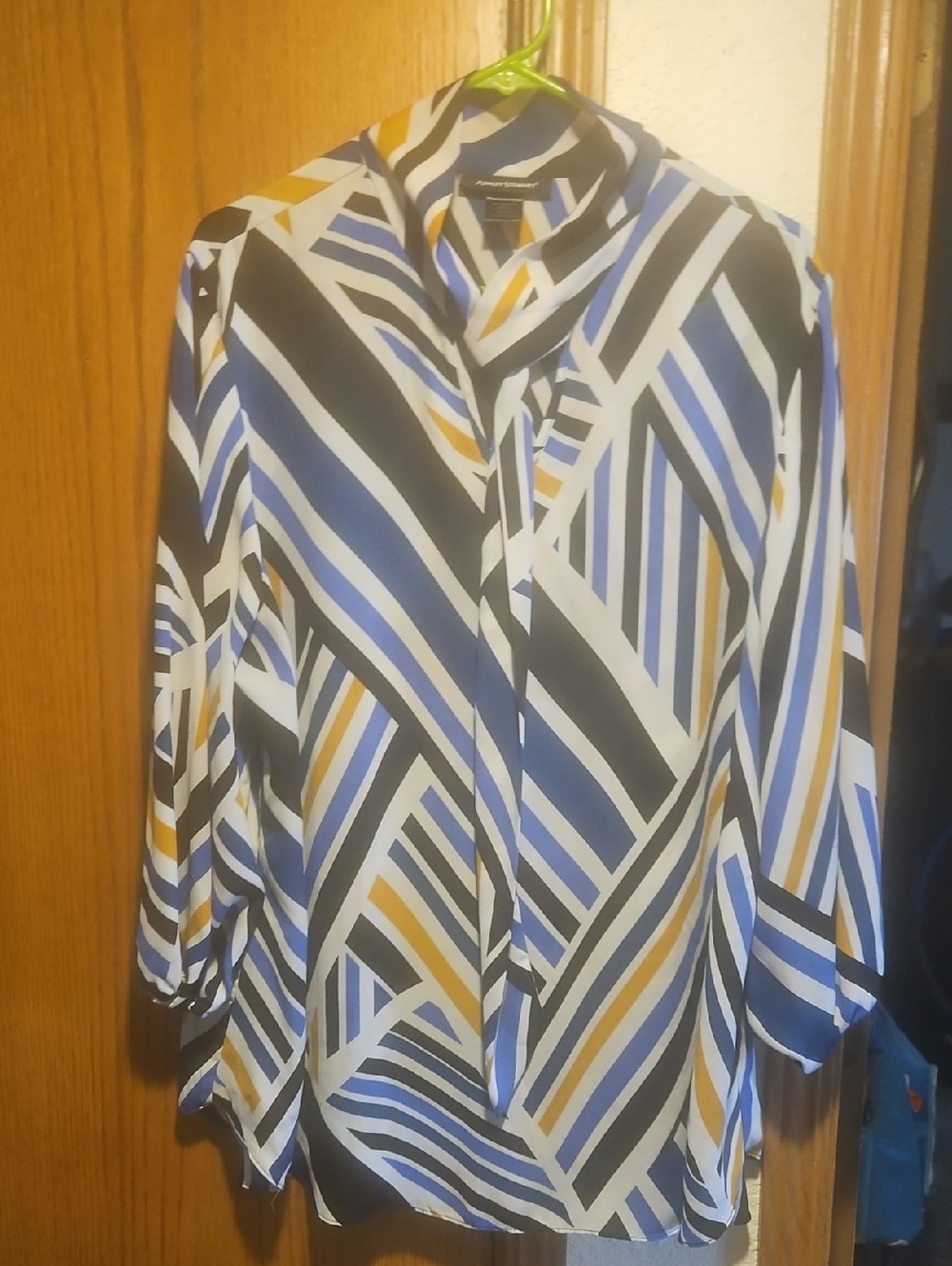 Ashley Stewart Blue Black White Striped Blouse